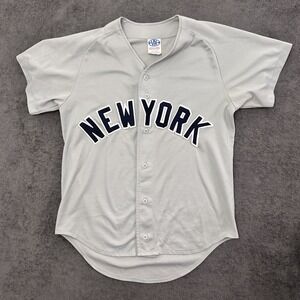 vintage yankees NEW YORK baseball jersey mens size large gray USA made 90s